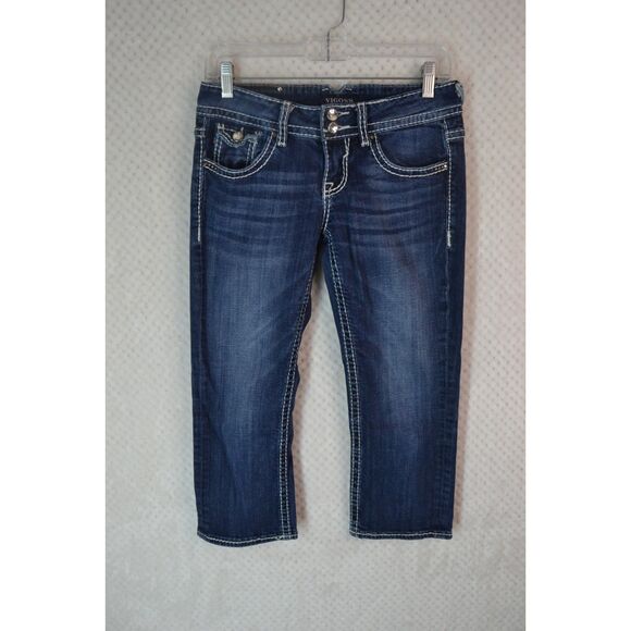 Vigoss The New York Juniors 1/2 Dark Wash Low Rise Capri Jeans - Picture 1 of 15